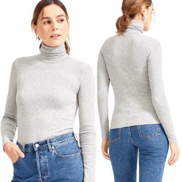 Everlane Heather Gray The Pima Cotton Micro Rib Turtleneck Top Size XXS NWT - Picture 1 of 11